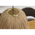 Moderní designová závěsná lampa Mistia s textilním stínítkem s designem lampionu v béžové faře se zlatým akcentem 39 cm