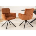 Moderní otočné zaoblené jídelní křeslo Chenill s oranžovým potahem s černými kovovými nožičkami 84 cm