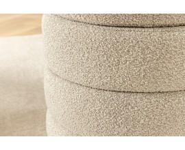 Moderní kulatá taburetka Eliana s vrstveným designem a úložným prostorem v béžové bouclé látce 49 cm