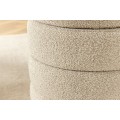 Moderní kulatá taburetka Eliana s vrstveným designem a úložným prostorem v béžové bouclé látce 49 cm