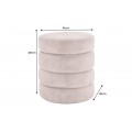 Moderní kulatá taburetka Eliana s vrstveným designem a úložným prostorem v béžové bouclé látce 49 cm