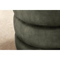 Moderní kulatá sametová taburetka Eliana s tmavozeleným kaki prošívaným potahem a úložným prostorem 49 cm