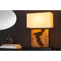 Koloniální čtvercová stolní lampa Arbaro z hnědého suarového dřeva s organickým výřezem s bílým stínítkem 58 cm