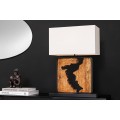 Koloniální čtvercová stolní lampa Arbaro z hnědého suarového dřeva s organickým výřezem s bílým stínítkem 58 cm