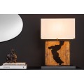 Koloniální čtvercová stolní lampa Arbaro z hnědého suarového dřeva s organickým výřezem s bílým stínítkem 58 cm