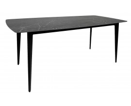 Moderní černý obdélníkový jídelní stůl Tazer s deskou s mramorovým designem a kovovými nohama 180 cm