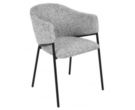 Designová moderní jídelní židle Sionna s šedým potahem s výrazným tkaním a černou kovovou konstrukcí 77 cm