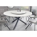 Designový kulatý jídelní stůl Siam s bílou mramorovou vrchní deskou s otočným talířem ve středu 150 cm
