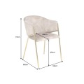 Moderní art deco béžová jídelní židle Sionna s opěrkami na ruce se sametovým potahem a zlatýma nohama 77 cm
