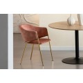 Designová art deco sametová čalouněná jídelní židle Sionna v korálové růžové barvě se zlatýma nohama 77 cm