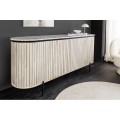 Art deco oválný dvoudveřový příborník Marmolla Gris s drážkovaným reliéfem a mramorovou vrchní deskou v šedé barvě 170 cm