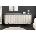 Art deco oválný dvoudveřový příborník Marmolla Gris s drážkovaným reliéfem a mramorovou vrchní deskou v šedé barvě 170 cm