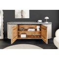 Art deco oválný dvoudveřový příborník Marmolla Gris s drážkovaným reliéfem a mramorovou vrchní deskou v šedé barvě 170 cm
