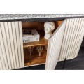 Art deco oválný dvoudveřový příborník Marmolla Gris s drážkovaným reliéfem a mramorovou vrchní deskou v šedé barvě 170 cm