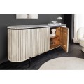 Art deco oválný dvoudveřový příborník Marmolla Gris s drážkovaným reliéfem a mramorovou vrchní deskou v šedé barvě 170 cm