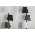 Stylová moderní trojitá stojací lampa Pia s černým, šedým a bílým stínítkem a s kovovou konstrukcí