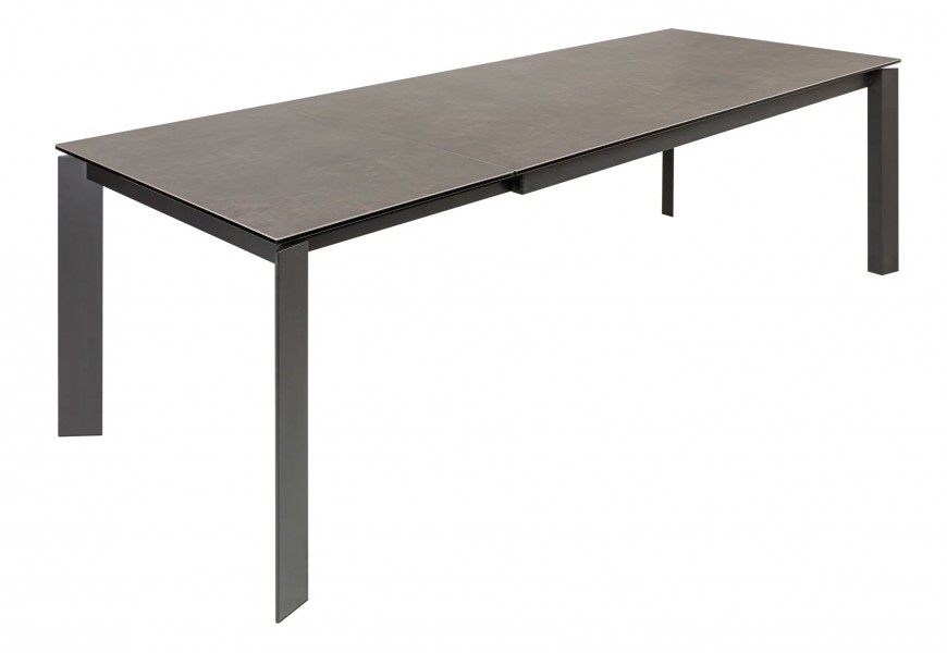 Obdélníkový rozkládací jídelní stůl s tmavou keramickou deskou a kovovými nohami