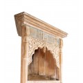 Luxusní vintage rohová knihovna Segovia z hnědého mangového dřeva s efektem vymytého nátěru a ornamentálním zdobením 198 cm