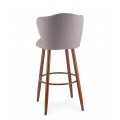 Designová moderní barová židle Nayla s šedým lněným potahem s vybíjeným zdobením a hnědými nožičkami 102 cm