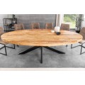 Masivn&iacute; industri&aacute;ln&iacute; ov&aacute;ln&yacute; j&iacute;deln&iacute; stůl Comedor se světlou hnědou mangovou deskou a překř&iacute;žen&yacute;ma čern&yacute;ma nohama 240 cm