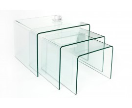 Designový moderní Set 3 skleněných konferenčních stolků Ghost