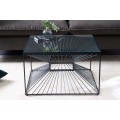 Industriální čtvercový konferenční stolek Esme s podstavou s kabelovým designem a skleněnou vrchní deskou černá 60 cm