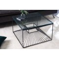 Industriální čtvercový konferenční stolek Esme s podstavou s kabelovým designem a skleněnou vrchní deskou černá 60 cm