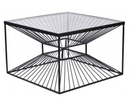 Industriální čtvercový konferenční stolek Esme s podstavou s kabelovým designem a skleněnou vrchní deskou černá 60 cm