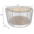 Designový industriální kulatý masivní hnědý konferenční stolek Ameras s kovovou černou konstrukcí a poličkou 73 cm