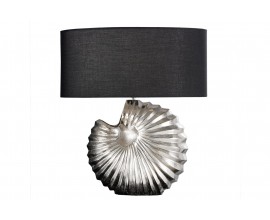 Art deco designová stolní lampa Alexa se stříbrnou podstavou a kulatým černým stínítkem 63cm