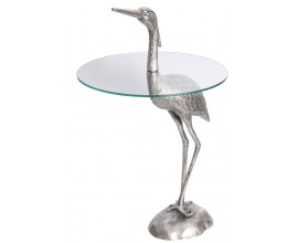 Designový kulatý příruční stolek Ardea se skulpturální podstavou ve tvaru volavky ve stříbrné barvě 88 cm