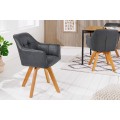 Moderní designová židle Devon s antickým šedým čalouněním as hnědým dřevěnýma nohama 83cm