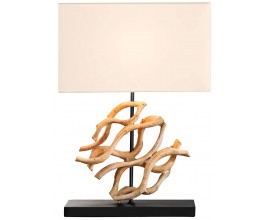 Stolní lampa Rilyn ve venkovském stylu s dekoračním detailem z teakového dřeva a béžovým stínítkem 57 cm