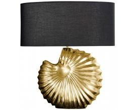 Designová stolní lampa Alexa v art deco stylu se zlatou podstavou a černým kulatým stínítkem 63cm