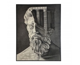 Surrealistický obdélníkový obraz Mares antického muže v černo šedé barvě s černým tenkým rámem 183 cm