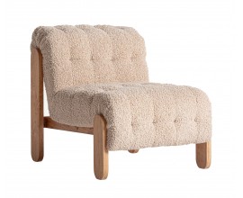 Produkt Luxusní retro béžové křeslo Aliona s bouclé potahem a masivní dřevěnou hnědou konstrukcí 89 cm
