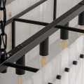 Luxusní industriální mramorový obdélníkový závěsný lustr Sara s bílými destičkami kovovou konstrukcí v černé barvě 142 cm
