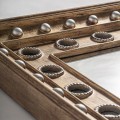 Luxusní art deco obdélníkové nástěnné zrcadlo Karela ve zlaté barvě s kruhovými detaily a stříbrnou patinou 212 cm