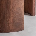 Luxusní art deco kulatý příruční stolek Tivoi s travertinovou béžovou deskou a oblými nožičkami z hnědého mangového dřeva 45 cm