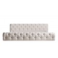 Luxusní moderní čalouněná manželská postel Perivolos se světlým béžovým potahem a chesterfield prošíváním 227 cm