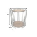 Designový industrialní kulatý masivní příruční stolek Ameras s hnědou deskou a atypickou černou kovovou konstrukcí 49 cm