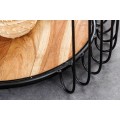 Designový industrialní kulatý masivní příruční stolek Ameras s hnědou deskou a atypickou černou kovovou konstrukcí 49 cm