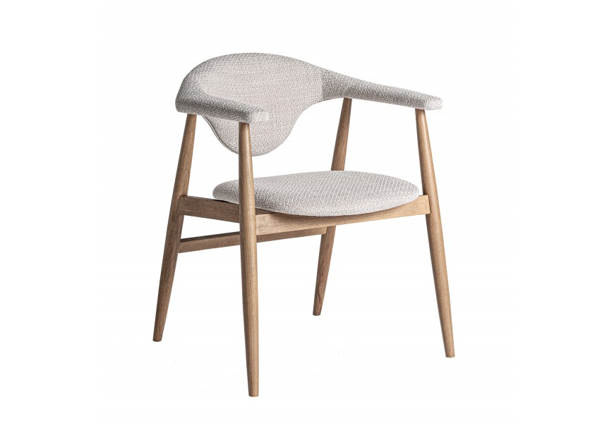 Luxusní moderní jídelní židle Elmar s designovou opěrkou s šedým melírovaným potahem a světlou hnědou konstrukcí 79 cm