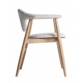 Luxusní moderní jídelní židle Elmar s designovou opěrkou s šedým melírovaným potahem a světlou hnědou konstrukcí 79 cm