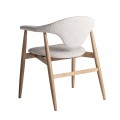 Luxusní moderní jídelní židle Elmar s designovou opěrkou s šedým melírovaným potahem a světlou hnědou konstrukcí 79 cm