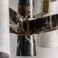 Luxusní art deco šestiramenný lustr Glauton s černou mramorovou konstrukcí se zlatými detaily a šedými stínítky 98 cm