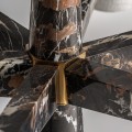 Luxusní art deco šestiramenný lustr Glauton s černou mramorovou konstrukcí se zlatými detaily a šedými stínítky 98 cm