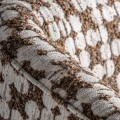 Luxusní designové čalouněné křeslo Brilon s hnědým dřevěným rámem a žlutým sedátkem se vzorovanou hnědobílou opěrkou 80 cm