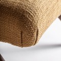 Luxusní designové čalouněné křeslo Brilon s hnědým dřevěným rámem a žlutým sedátkem se vzorovanou hnědobílou opěrkou 80 cm