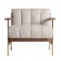 Luxusní art deco křeslo Halor s béžovým čalouněním a konstrukcí ze zlatého kovu a tmavého hnědého dřeva 72 cm
